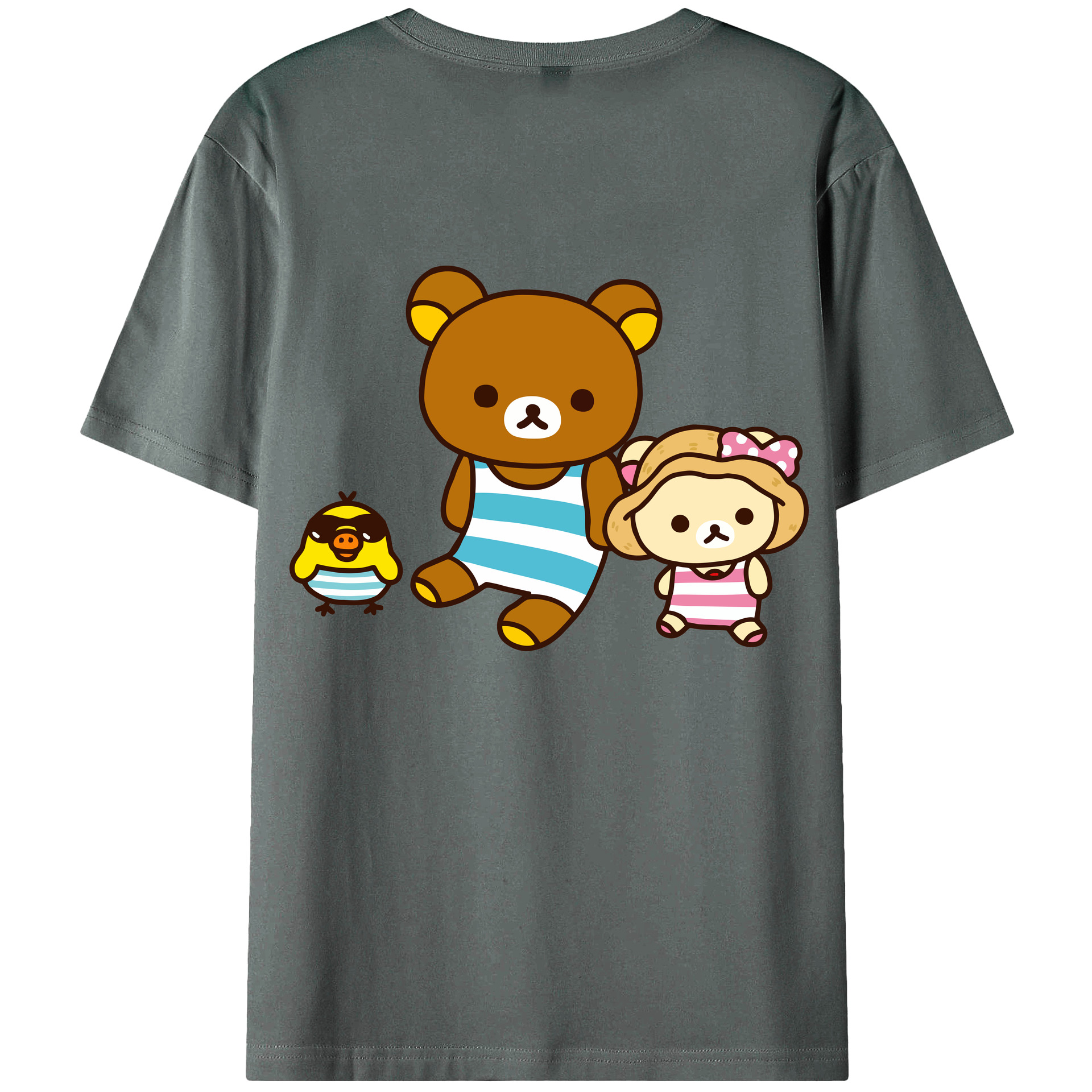 （画像用） リラックマ リラックマ キイロイトリ Rilakkuma Korilakkuma Kiiroitori 綿100％ メンズ半袖Tシャツ（バックプリント） 通気性